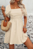 Solid Color Square Neck Bubble Short Sleeve Dress