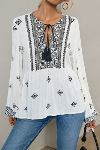 Ethnic Style Long Sleeved Ruffled Fringe Shirt