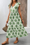 Ethnic Style Printed Ruffle Edge Short Sleeved Dress