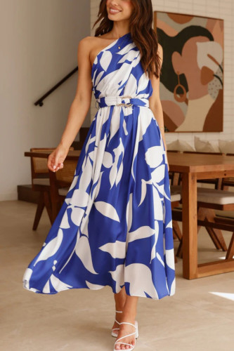 Printed Off Shoulder Cinched Sleeveless Dress