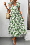 Ethnic Style Printed Ruffle Edge Short Sleeved Dress