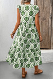Ethnic Style Printed Ruffle Edge Short Sleeved Dress