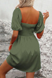 Solid Color Square Neck Bubble Short Sleeve Dress