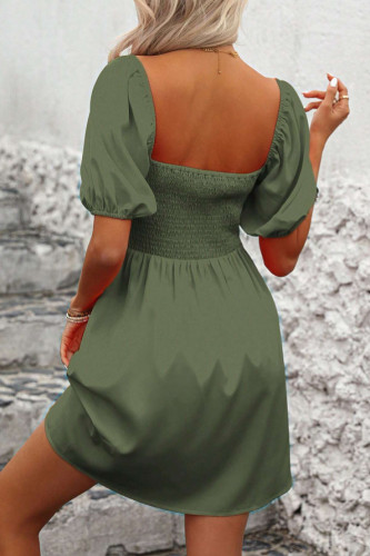 Solid Color Square Neck Bubble Short Sleeve Dress