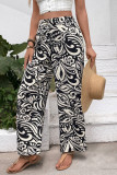 Summer Flower Print High Waisted Straight Leg Pants