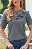 French Ruffled Off Shoulder Short Sleeved T-Shirt