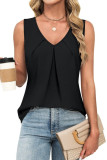Solid Color Pleated V-Neck Chiffon Sleeveless Shirt