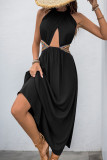 Ethnic Style Hanging Neck Sleeveless Hollow Dress