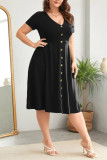 Large Size V-Neck Solid Color Breasted Dress