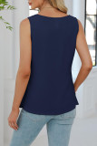 Solid Color Pleated V-Neck Chiffon Sleeveless Shirt