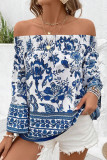 One Shoulder Floral Printed Long Sleeve T-Shirt