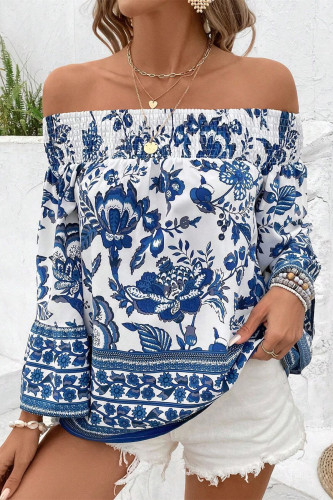 One Shoulder Floral Printed Long Sleeve T-Shirt