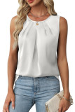 Summer Pleated Round Neck Sleeveless Shirt