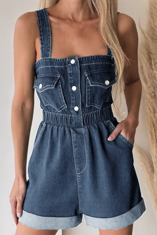 Workwear Straps Cowboy Jumpsuit Shorts