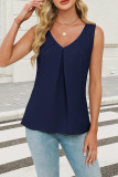 Solid Color Pleated V-Neck Chiffon Sleeveless Shirt