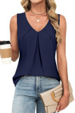 Solid Color Pleated V-Neck Chiffon Sleeveless Shirt