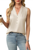 Summer Satin V-Neck Sleeveless Pleated Shirt