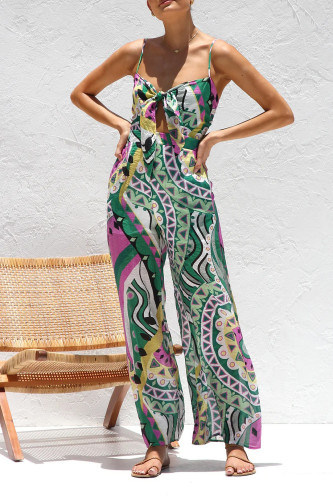 Printed Sleeveless Camisole Bow Jumpsuit