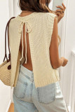 Round Neck Backless Slit Sleeveless Knit Sweater