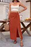 Summer Solid Color Pleated Split Skirt