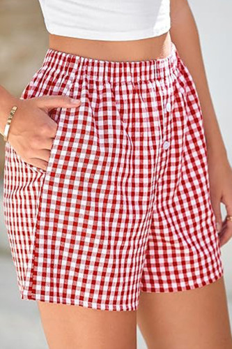 High Waisted Retro Checkered Printed Wide Leg Shorts