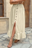 Retro Elastic High Waisted Ruffle Edge Button Skirt