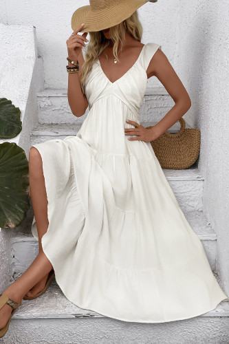 Solid Color V-Neck Sleeveless Backless Dress