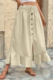 Retro Elastic High Waisted Ruffle Edge Button Skirt