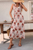 High Waisted Printed Sleeveless V-Neck Dress