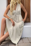 Solid Color V-Neck Waist Cinched Sleeveless Vest Dress