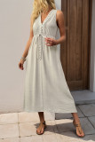 Solid Color V-Neck Waist Cinched Sleeveless Vest Dress