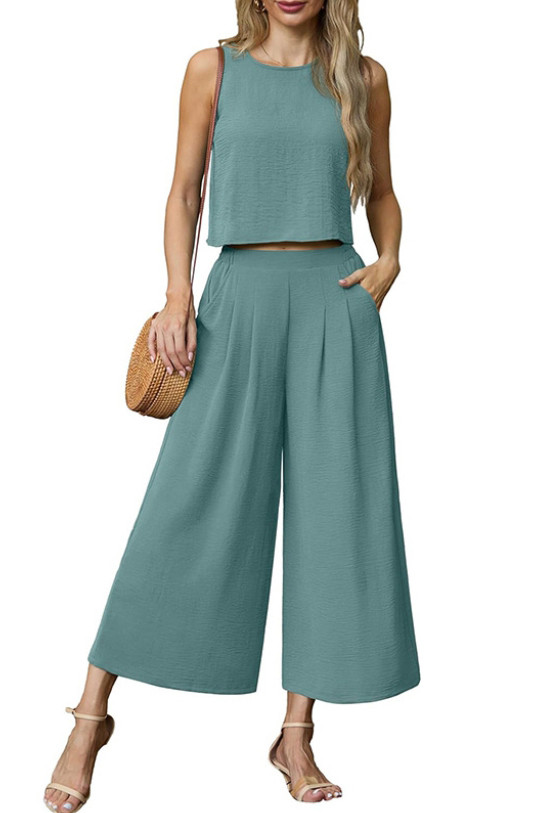 Sleeveless Vest Wide Leg Cropped Pants Two-Piece Set