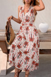 High Waisted Printed Sleeveless V-Neck Dress