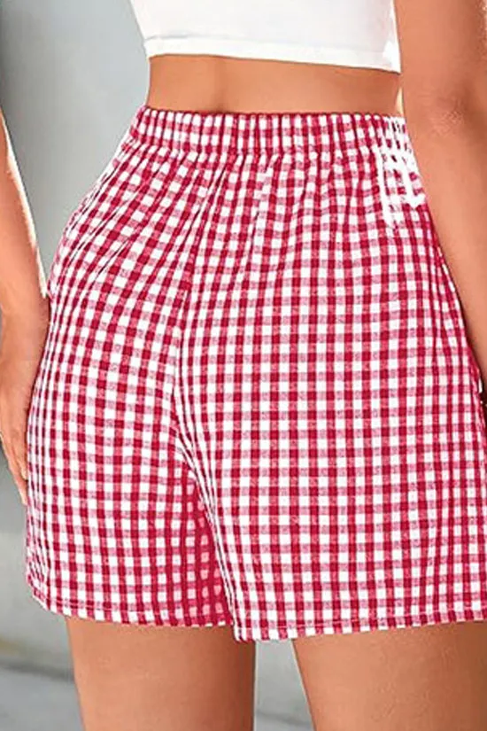 High Waisted Retro Checkered Printed Wide Leg Shorts