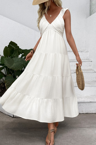 Solid Color V-Neck Sleeveless Backless Dress