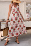 High Waisted Printed Sleeveless V-Neck Dress