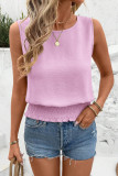 Solid Color Round Neck Cinched Waist Sleeveless Vest