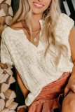 Solid Color Knitted V-Neck Loose Short Sleeved Shirt