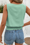 Solid Color Round Neck Cinched Waist Sleeveless Vest