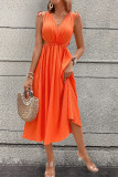 Summer Sleeveless V-Neck High Waisted Dress