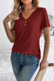 V-Neck Pit Stripe Brushed Short Sleeved T-Shirt