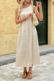Sleeveless Round Neck Solid Color Pocket Dress
