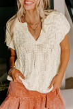 Solid Color Knitted V-Neck Loose Short Sleeved Shirt