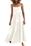 Solid Color Pleated Beach Strap Sleeveless Dress