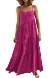 Solid Color Pleated Beach Strap Sleeveless Dress