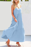 Solid Color Pleated Beach Strap Sleeveless Dress