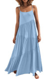 Solid Color Pleated Beach Strap Sleeveless Dress