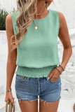 Solid Color Round Neck Cinched Waist Sleeveless Vest