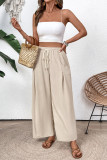Summer Casual Pocket Elastic Wide Leg Pants