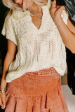 Solid Color Knitted V-Neck Loose Short Sleeved Shirt